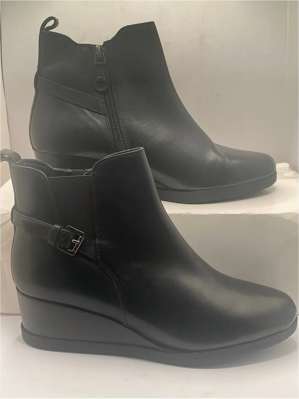 Women's Black Wedge Ankle Boot with Buckle